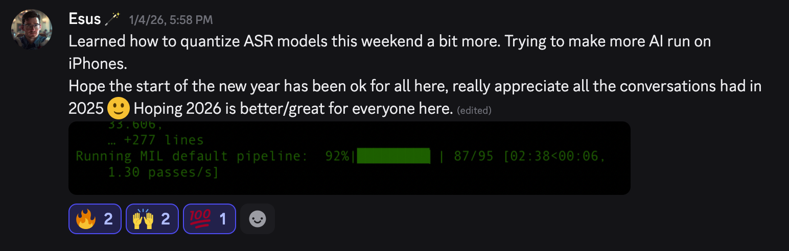 Discord screenshot showing appreciation and encouragement