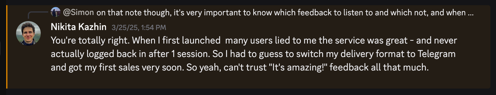 Discord screenshot showing a learning shared by a member