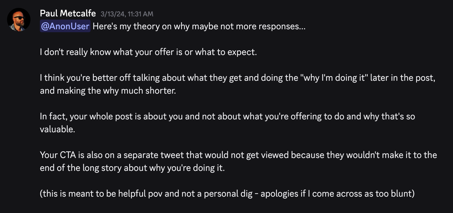 Discord screenshot showing member support in conversation