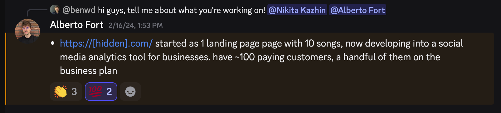 Discord screenshot of another member win