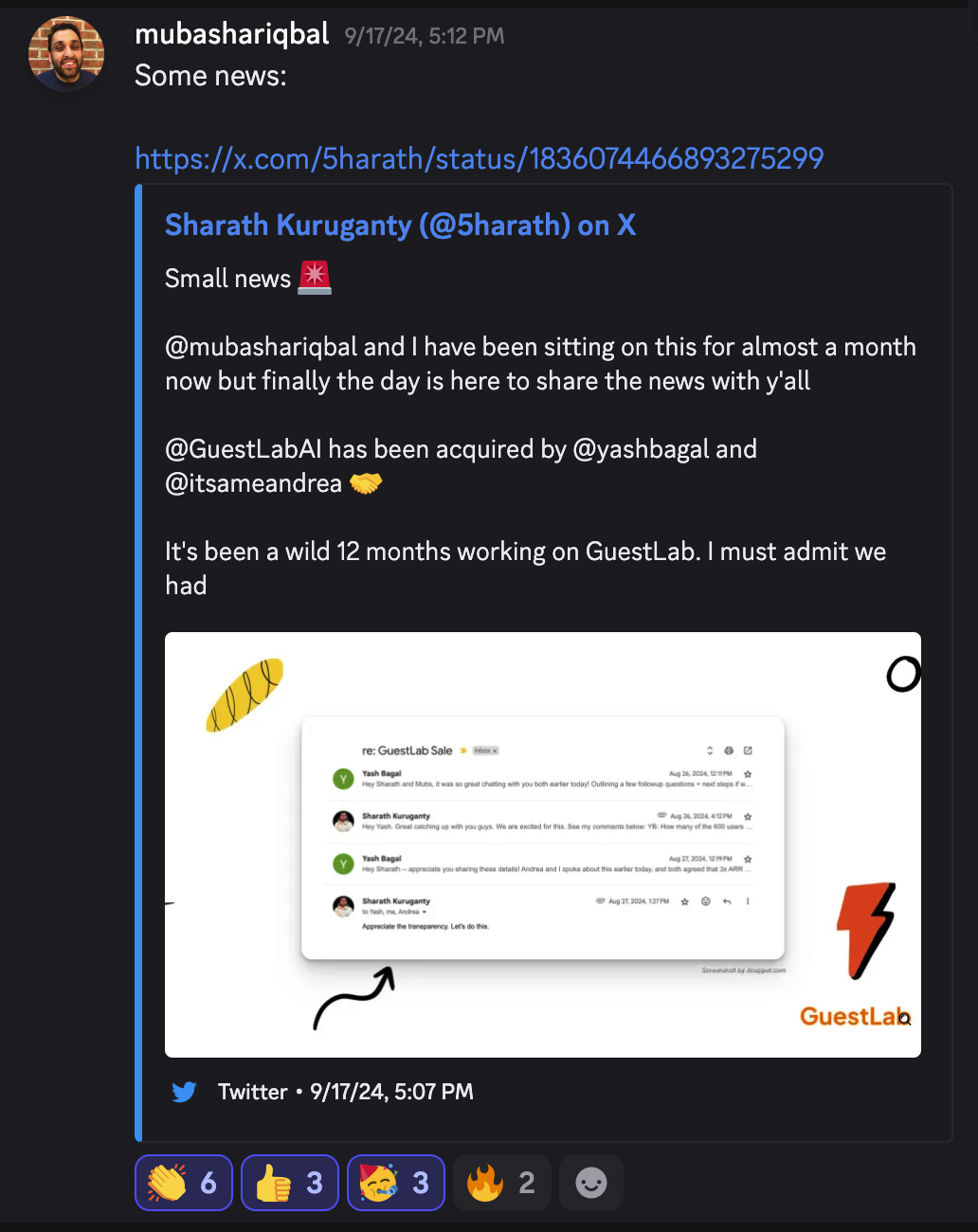 Discord screenshot with a milestone update from a member